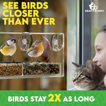 Gray Bunny Window Bird Feeder for Close Outdoor Viewing