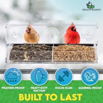 Gray Bunny Window Bird Feeder for Close Outdoor Viewing