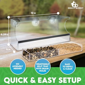 Gray Bunny Window Bird Feeder for Close Outdoor Viewing