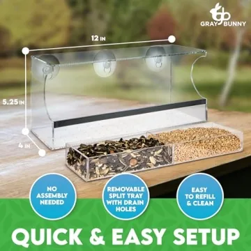 Gray Bunny Window Bird Feeder for Close Outdoor Viewing