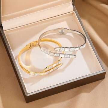 ZincSun Snake Design Cuff Bracelet for Women - Elegant Gold Bangle