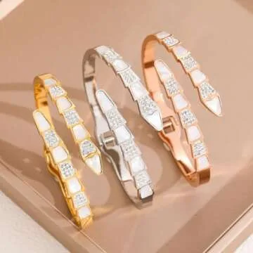 ZincSun Snake Design Cuff Bracelet for Women - Elegant Gold Bangle