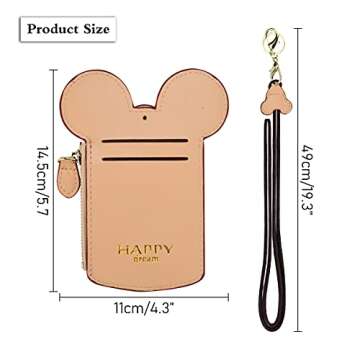 BUUFAN Chic Beige Cute Travel PU Leather Student ID Card Holder Lanyard Neck Pouch Bag with Coin Wal...