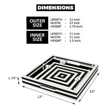 Handicrafts Home Handmade Concentrics Pattern Inspired Decorative Tray - 12x12 Ottoman Tray, Multipu...