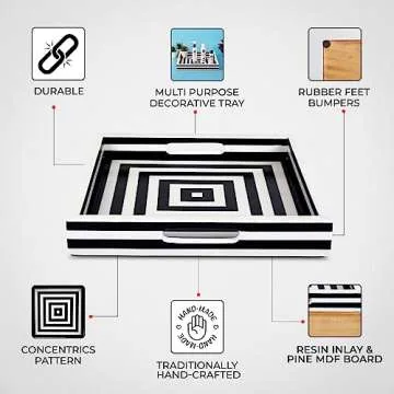 Handicrafts Home Handmade Concentrics Pattern Inspired Decorative Tray - 12x12 Ottoman Tray, Multipurpose Resin Inlay Centerpiece Tray for Living Room Dining Entertaining and Display