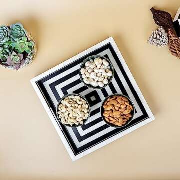 Handicrafts Home Handmade Concentrics Pattern Inspired Decorative Tray - 12x12 Ottoman Tray, Multipurpose Resin Inlay Centerpiece Tray for Living Room Dining Entertaining and Display
