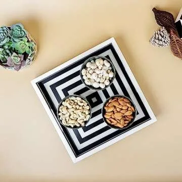 Handicrafts Home Handmade Concentrics Pattern Inspired Decorative Tray - 12x12 Ottoman Tray, Multipurpose Resin Inlay Centerpiece Tray for Living Room Dining Entertaining and Display