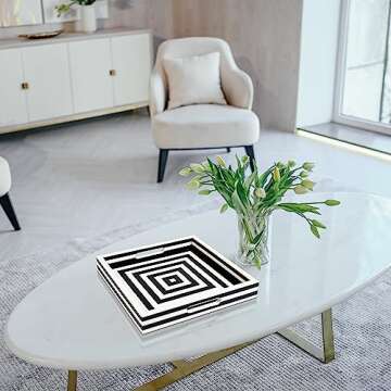 Handicrafts Home Handmade Concentrics Pattern Inspired Decorative Tray - 12x12 Ottoman Tray, Multipurpose Resin Inlay Centerpiece Tray for Living Room Dining Entertaining and Display
