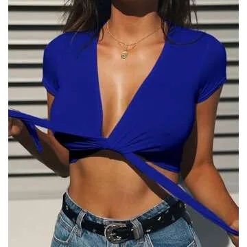 Stylish Deep V Neck Crop Top for Summer Wearing