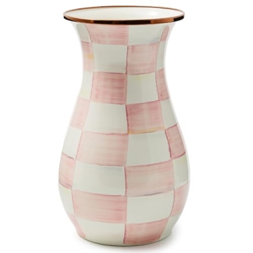 MACKENZIE-CHILDS Tall Enamel Vase, Unique Flower Vase, Bouquet Vase Decor for Living Room, Pink-and-...