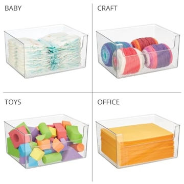 mDesign Large Clear Plastic Organizer Bins - Extra Roomy & Stylish