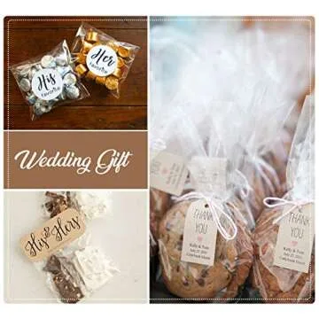 ilauke 200Pcs Clear Candy Treat Bags with Labels