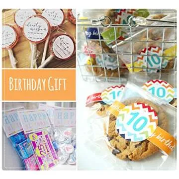 ilauke 200Pcs Clear Candy Treat Bags with Labels