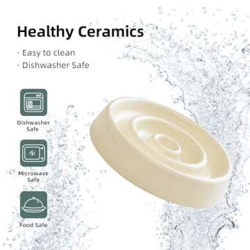 Havniva Ceramic Slow Cat Feeder Bowl for Cat, Slow Cat Food Bowl, Pet Slowe Feeder Bowl, Circle Shape. (Bowl x 2 - Cream, 6inch)