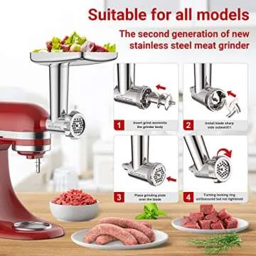 Versatile Stainless Steel Meat Grinder for KitchenAid Mixer