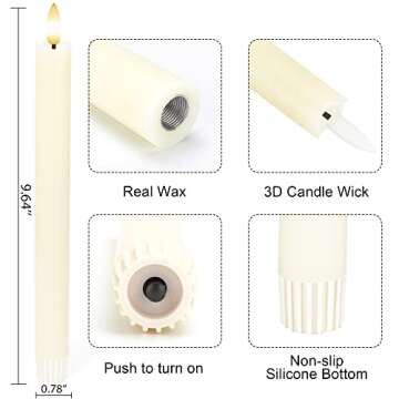 Flameless Taper Candles with 3D Wick, 9.6" Real Wax LED Candles with 2 Remote and Timer, 6 Pack Flic...