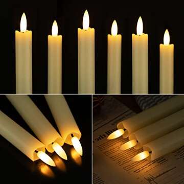 Flameless Taper Candles with 3D Wick, 9.6" Real Wax LED Candles with 2 Remote and Timer, 6 Pack Flickering Candlesticks Battery Operated, Electric Candles for Home, Wedding, Party, Decor, Ivory