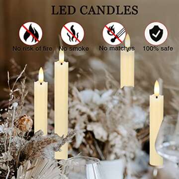 Flameless Taper Candles with 3D Wick, 9.6" Real Wax LED Candles with 2 Remote and Timer, 6 Pack Flickering Candlesticks Battery Operated, Electric Candles for Home, Wedding, Party, Decor, Ivory