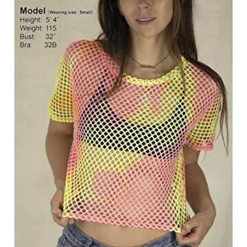 Sheer Mesh Fishnet Rave Festival Women's Crop Top - Pink Yellow Tie Dye (XXL)