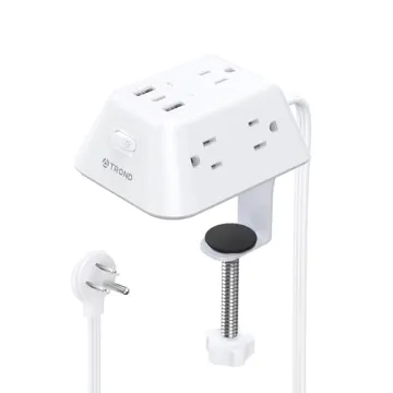 Desk Clamp Power Strip, Surge Protector with 5 AC Outlets and 3 USB Ports, Desk Mount Charging Stati...
