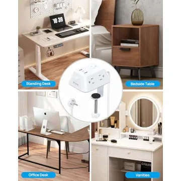 Desk Clamp Power Strip with 5 Outlets and USB Ports