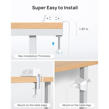 Desk Clamp Power Strip with 5 Outlets and USB Ports