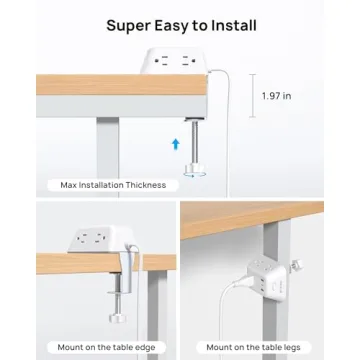 Desk Clamp Power Strip with 5 Outlets and USB Ports