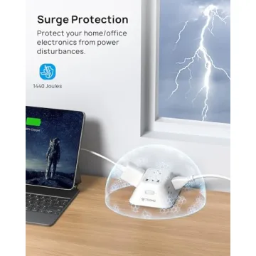 Desk Clamp Power Strip with 5 Outlets and USB Ports