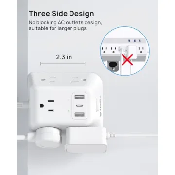 Desk Clamp Power Strip with 5 Outlets and USB Ports