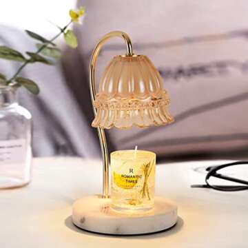 Candle Warmer Lamps, Vintage Marble Metal Glass Fragrance Candle Lamp Night Lamp Dimmable Top Down Melting Candle Lamp, Idea Gift for Housewarming Home Decor (Champagne,American Standard)