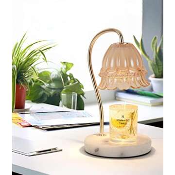 Candle Warmer Lamps, Vintage Marble Metal Glass Fragrance Candle Lamp Night Lamp Dimmable Top Down Melting Candle Lamp, Idea Gift for Housewarming Home Decor (Champagne,American Standard)