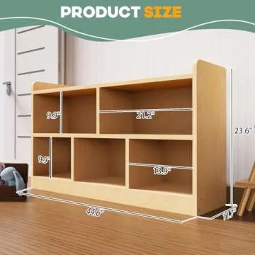 bbgroundgrm Birch Plywood Wood Montessori Shelf - 5-Section Storage Cabinet, 2-Shelf Organizer for K...