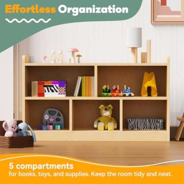 bbgroundgrm Birch Plywood Wood Montessori Shelf - 5-Section Storage Cabinet, 2-Shelf Organizer for Kids, Ideal for Classrooms, Playrooms, Daycares, and Preschools