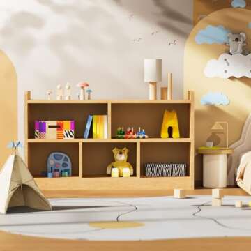 bbgroundgrm Birch Plywood Wood Montessori Shelf - 5-Section Storage Cabinet, 2-Shelf Organizer for Kids, Ideal for Classrooms, Playrooms, Daycares, and Preschools