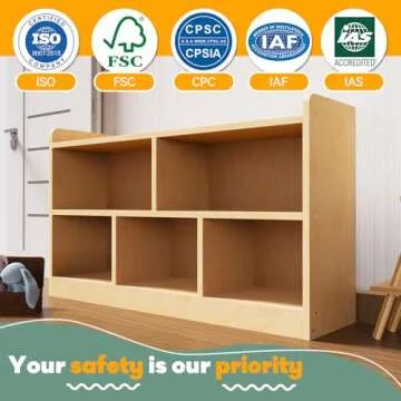 bbgroundgrm Birch Plywood Wood Montessori Shelf - 5-Section Storage Cabinet, 2-Shelf Organizer for Kids, Ideal for Classrooms, Playrooms, Daycares, and Preschools