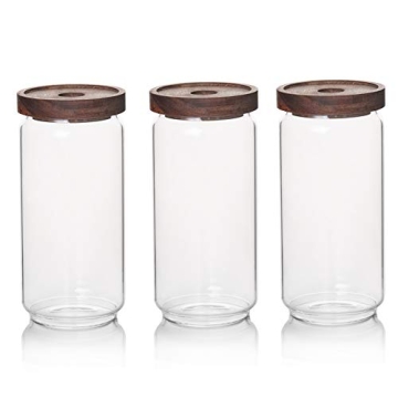 Sweejar 33 OZ Glass Food Storage Jars with Bamboo Lid - Set of 3 Airtight Canisters