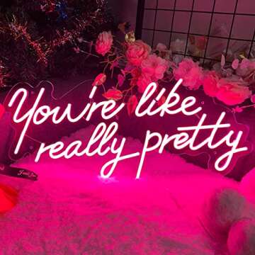 Neon Signs You Are Like Really Pretty-Transparent Acrylic with Dimmers Light Up Lights Signs Indoor Decor Room Wall Led Neon Sign Christmas Party Wedding Girl Boy Living Room Office Pink 29.9×13.7 IN