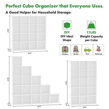 C&AHOME Cube Storage Organizer, 16-Cube Shelves Units, Plastic Storage Cubes, DIY Closet Organizer, Modular Closet Storage Shelves Ideal for Home, Bedroom, 48.4" L × 12.4" W × 48.4" H Milky UPCS16M