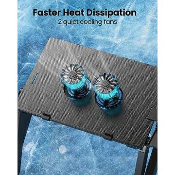 HUANUO Adjustable Lap Desk for up to 15.6" Laptops, Portable Ergonomic Table Stand with 2 CPU Fans, Detachable Mouse Pad, TV Bed Tray, Standing Desk