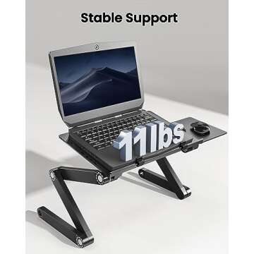 HUANUO Adjustable Lap Desk for up to 15.6" Laptops, Portable Ergonomic Table Stand with 2 CPU Fans, Detachable Mouse Pad, TV Bed Tray, Standing Desk