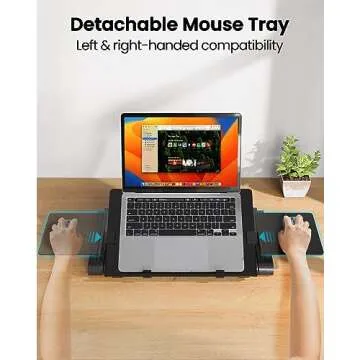 HUANUO Adjustable Lap Desk for up to 15.6" Laptops, Portable Ergonomic Table Stand with 2 CPU Fans, Detachable Mouse Pad, TV Bed Tray, Standing Desk