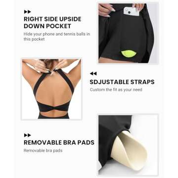 Easy Peezy Athletic Tennis Dresses for Women with Built in Shorts Bra Pockets - for Golf Workout Exercise