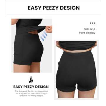 Easy Peezy Athletic Tennis Dresses for Women with Built in Shorts Bra Pockets - for Golf Workout Exercise