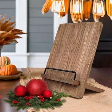 Cookbook Stand | Wood Cookbook Holder Cutting Board Style，Rustic Adjustable Pull-Out Recipe Holder...