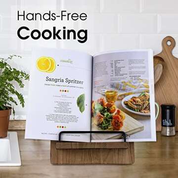 Cookbook Stand | Wood Cookbook Holder Cutting Board Style，Rustic Adjustable Pull-Out Recipe Holder Stand for Kitchen Counter (Shallow Wood)