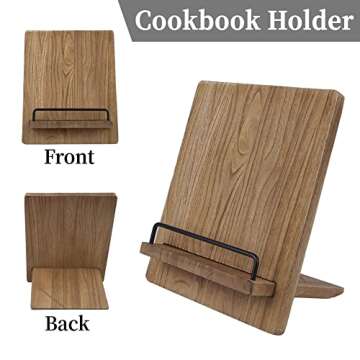 Cookbook Stand | Wood Cookbook Holder Cutting Board Style，Rustic Adjustable Pull-Out Recipe Holder Stand for Kitchen Counter (Shallow Wood)