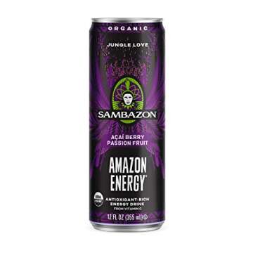Sambazon Organic Amazon Energy Drink, Jungle Love, Acai Berry and Passionfruit, 12 Fl Oz (Pack of 12...