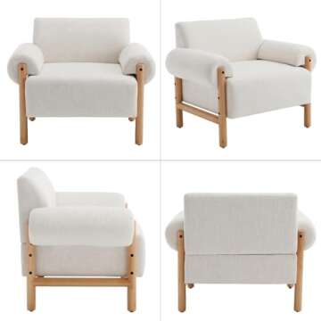 Ya-Home Mid-Century Accent Chair, Soft Armchair Linen Fabric Lounge Chair Upholstered Single Sofa Side Chair with Wooden Legs for Living Room Bedroom, 1PC, Beige
