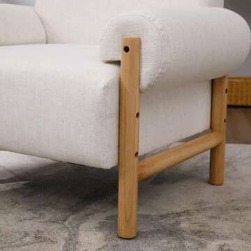 Ya-Home Mid-Century Accent Chair, Soft Armchair Linen Fabric Lounge Chair Upholstered Single Sofa Side Chair with Wooden Legs for Living Room Bedroom, 1PC, Beige