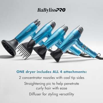 BaBylissPRO Hair Dryer, Nano Titanium Dual Ionic Blow Dryer, Hair Styling Tools & Appliances, BNT9100